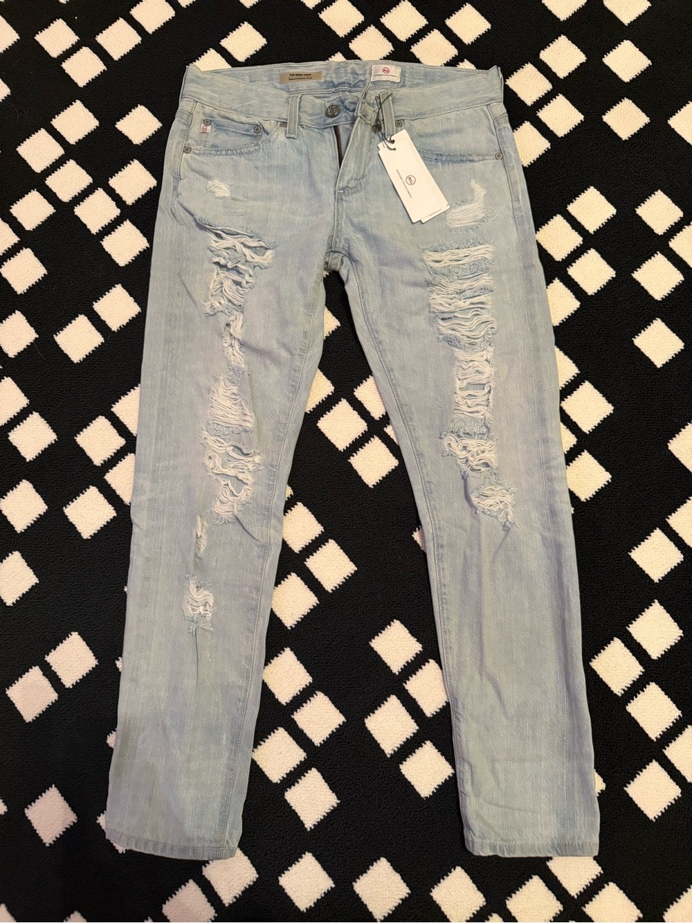 AG Light Wash distressed crop jeans